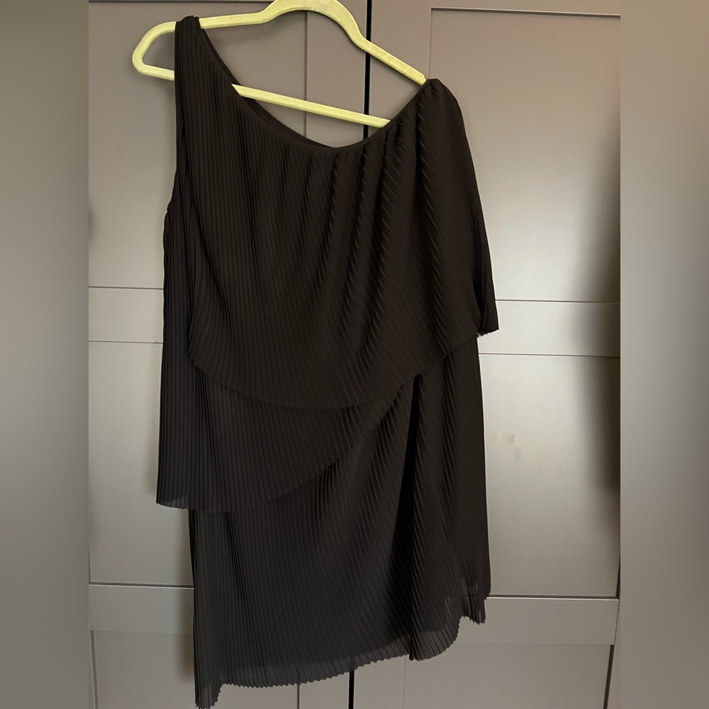 Michael Kors Black Asymmetrical Pleated Dress